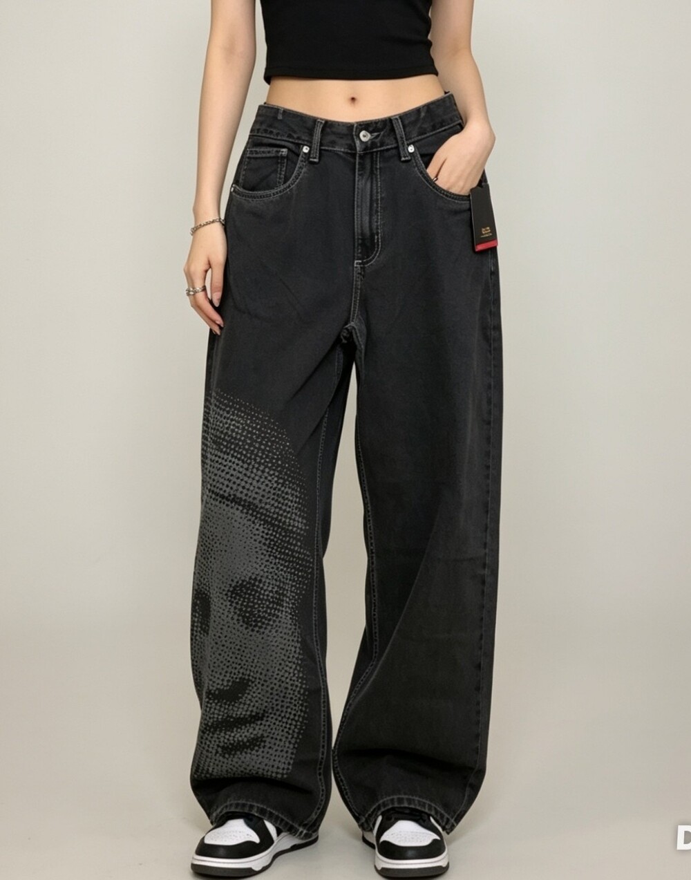 Vans Sirelle Black Graphic Baggy Jeans Size 29 Y2K Wide Leg Streetwear NWT